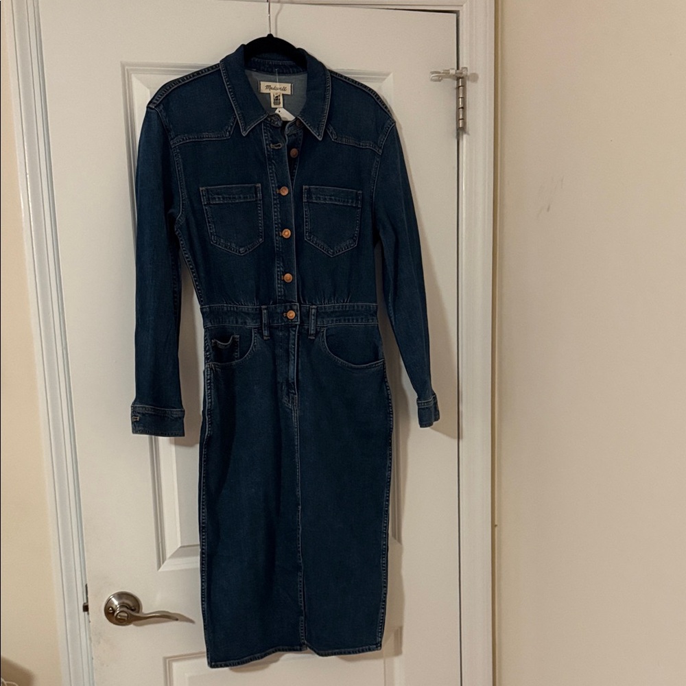 NWT madewell denim midi shirt dress with slit glissan wash sz 4 - Picture 2 of 8